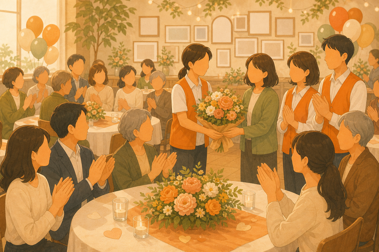 基金會周年感恩餐會的柔和插畫