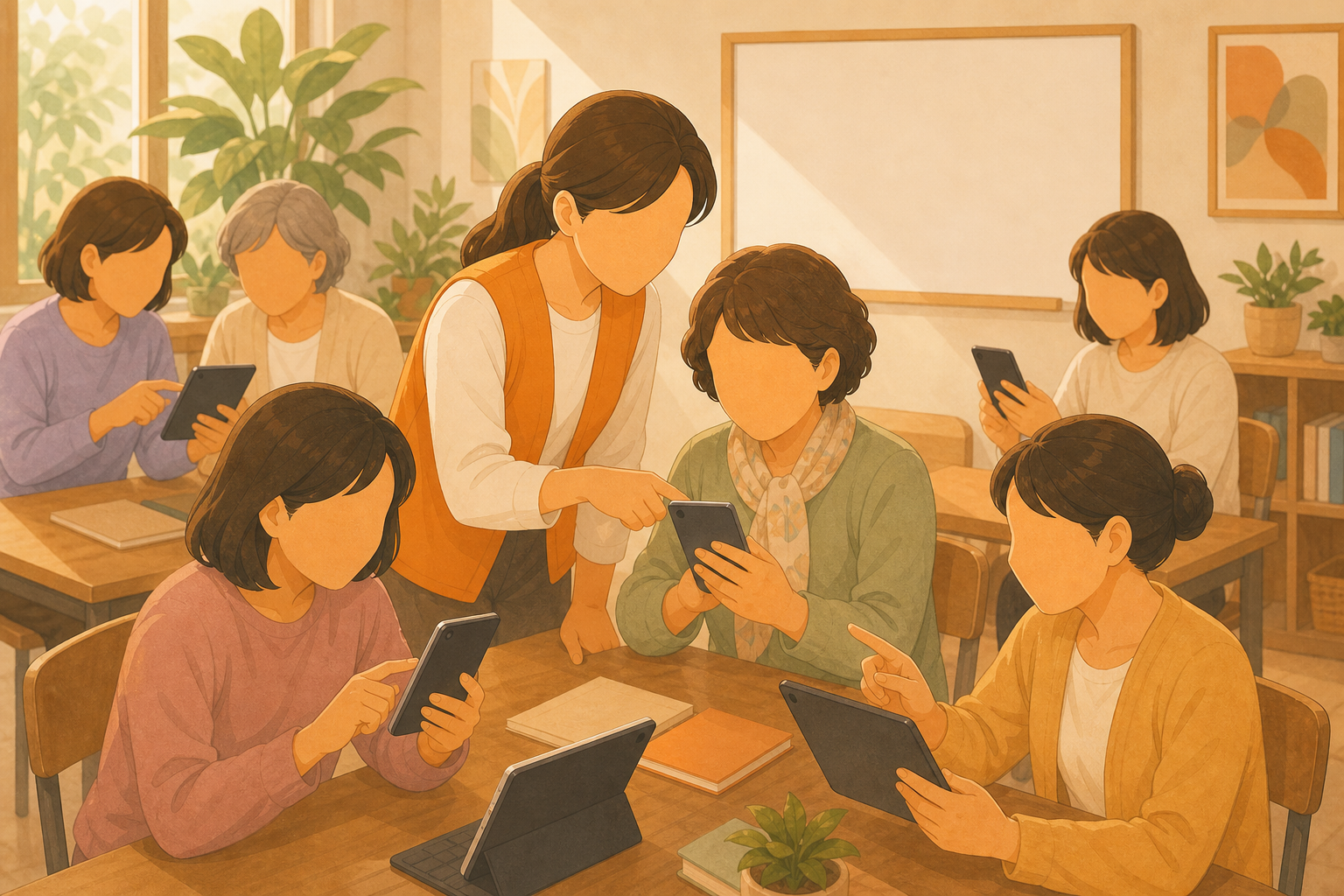 婦女數位能力培訓課程的柔和插畫